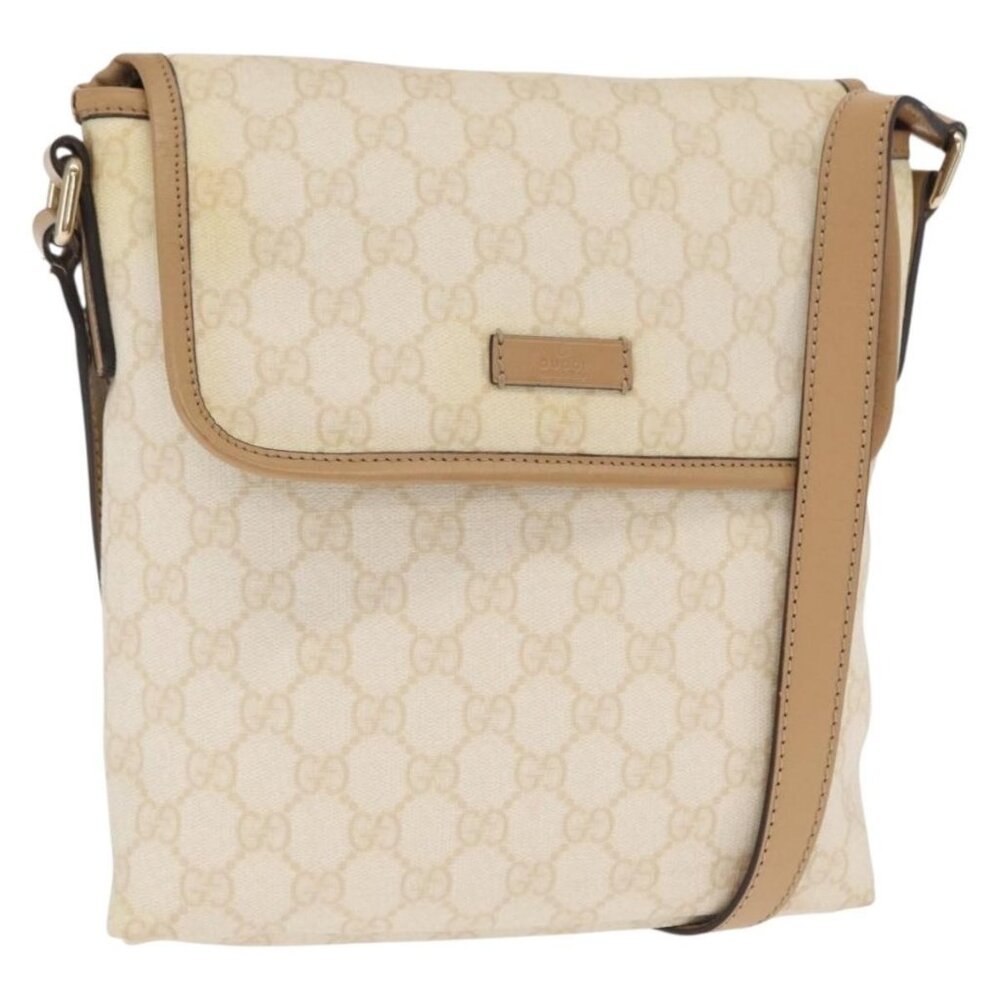 Authentic GUCCI GG Supreme Shoulder Bag PVC White Gold 223666